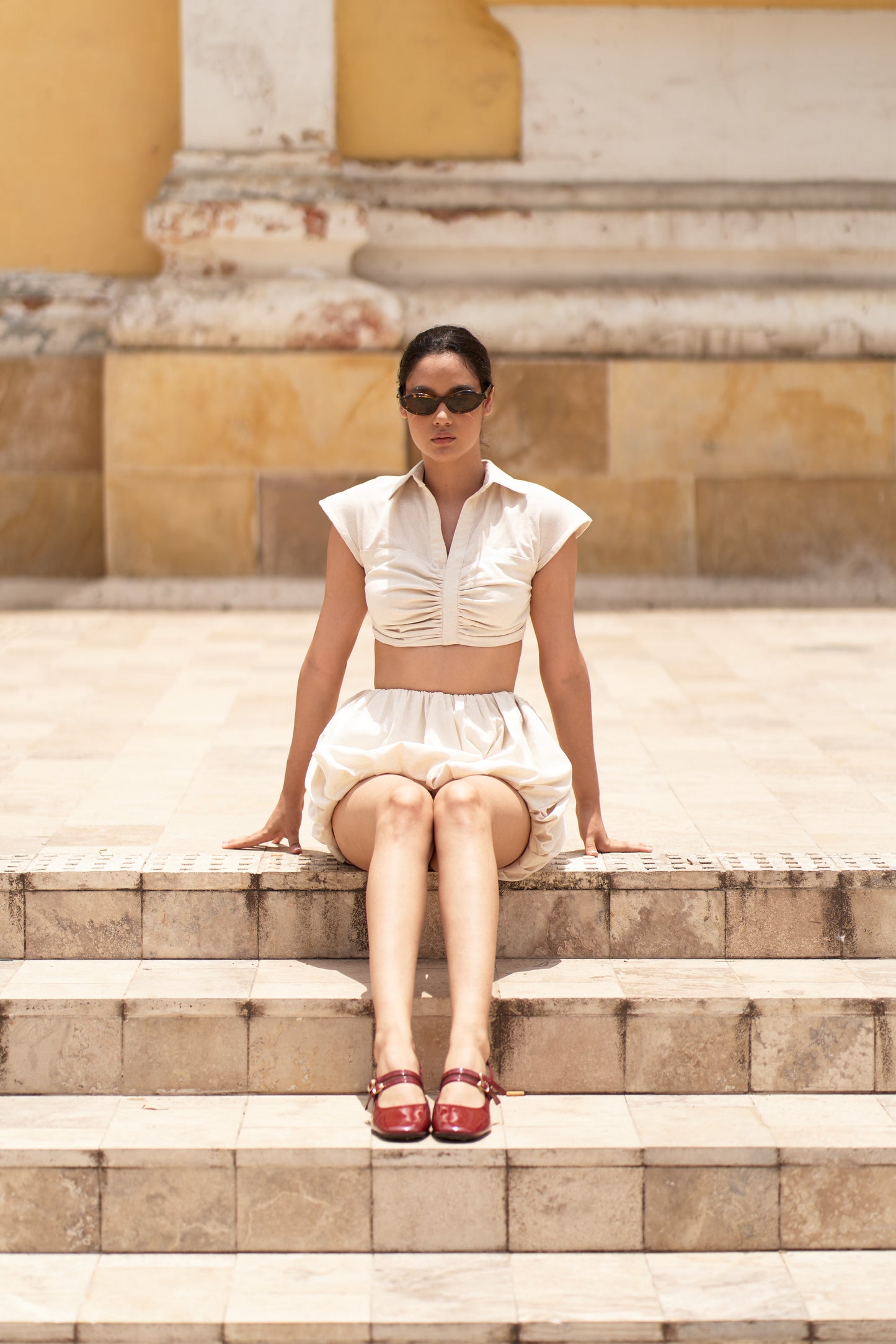 Balloon Linen Skirt - Beige - Falda