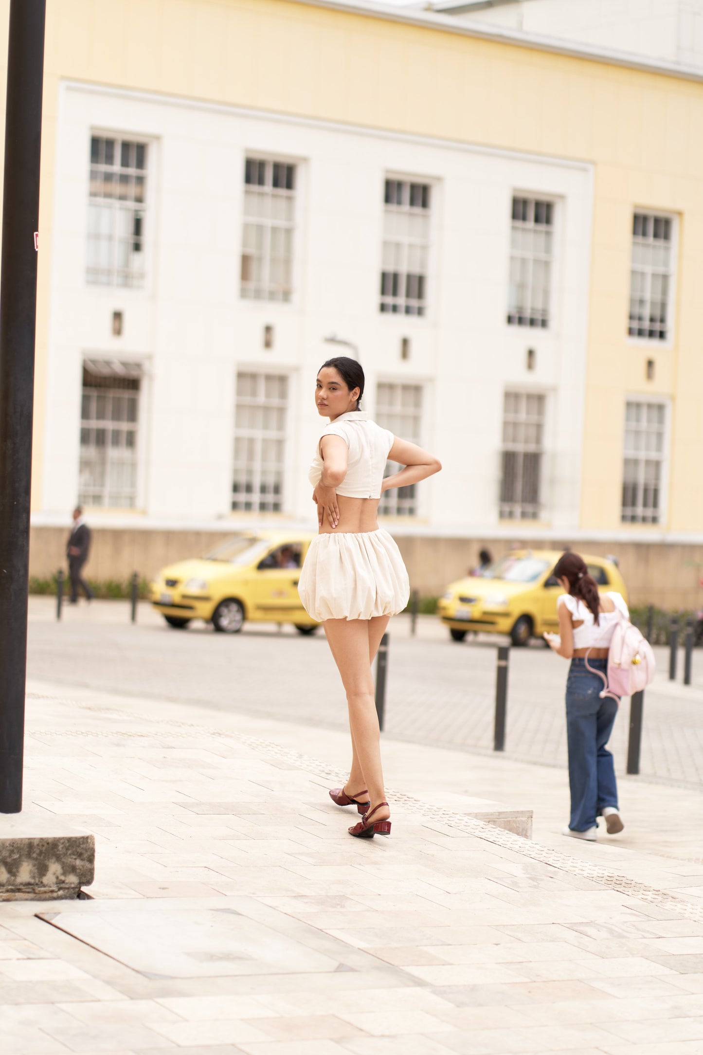 Balloon Linen Skirt - Beige - Falda