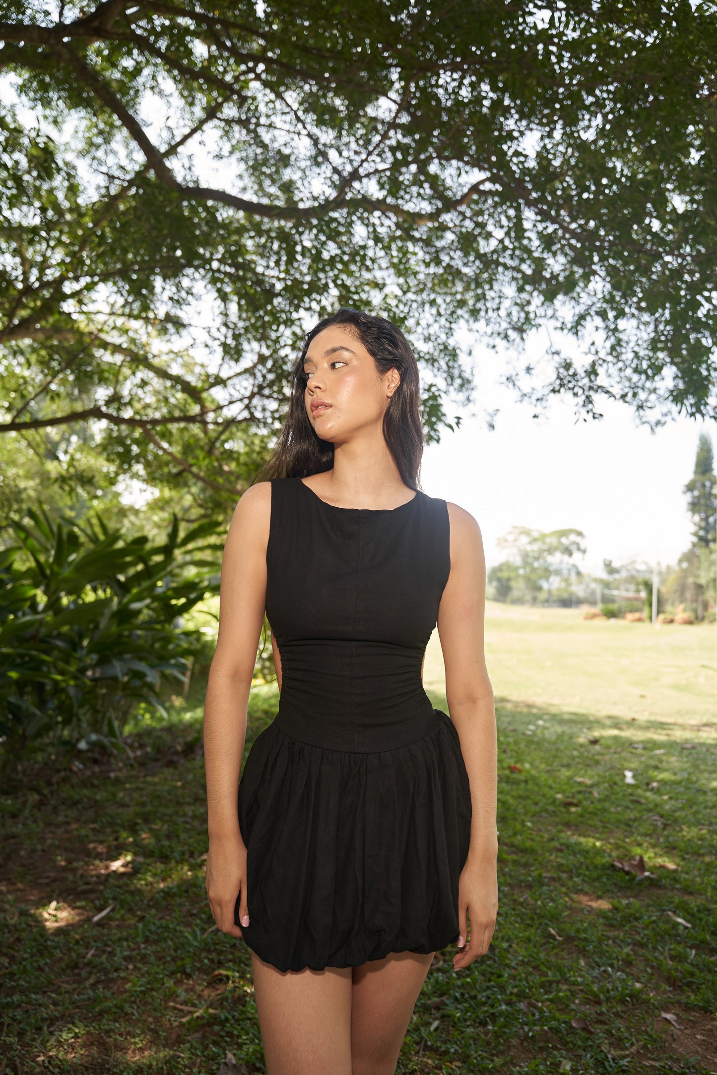 Balloon Linen Dress - Black